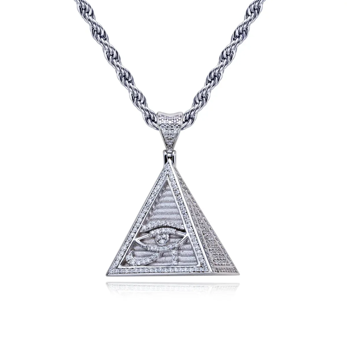 NASIAMoissanit Horus-Auge Pyramiden-Anhänger Hip-Hop-Anhänger-Halskette Iced Out Silberkette 60 cm Dope