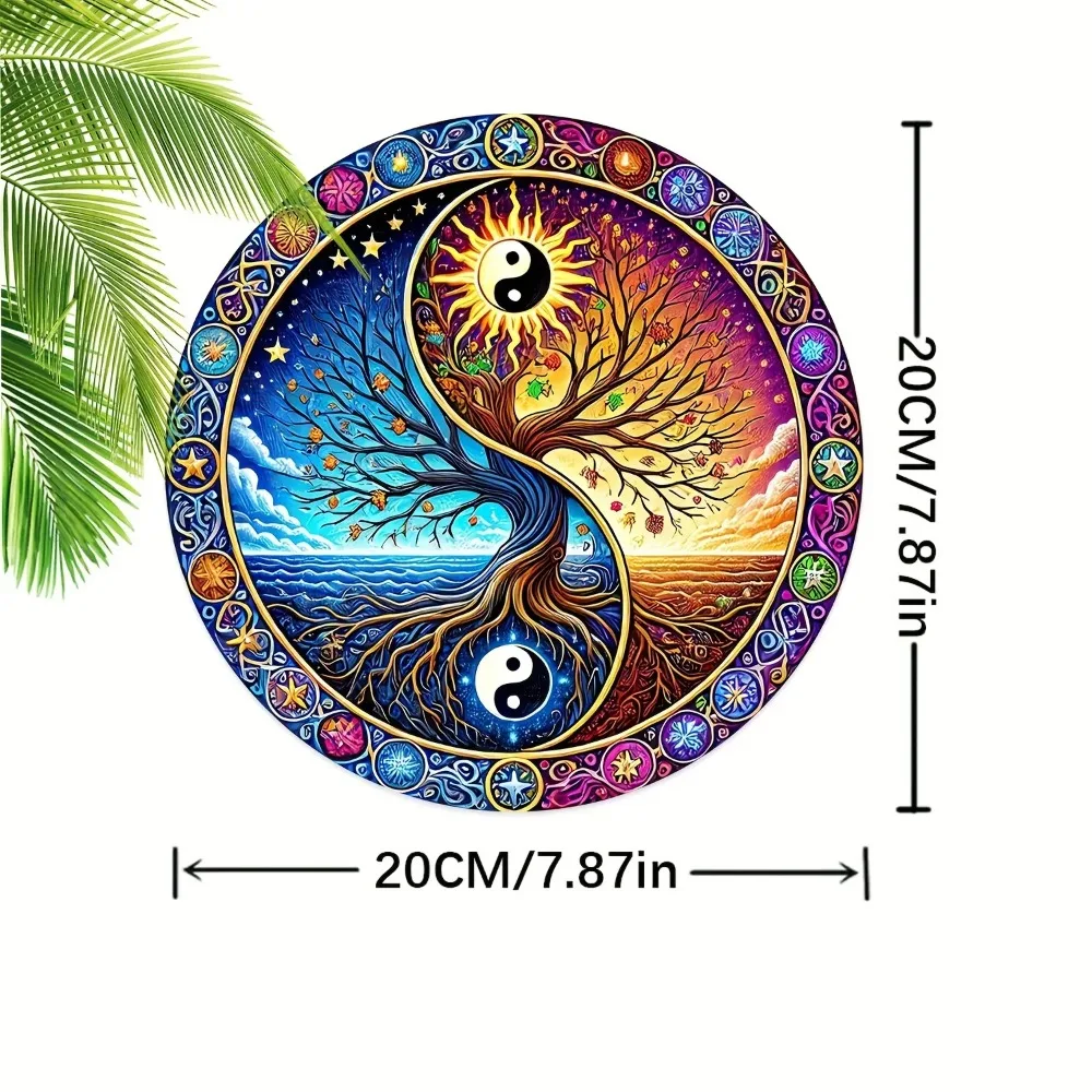 2D Flaches Holz-Schild „Yin Yang Lebensbaum“, Keltische Mandala Wandkunst, Spirituelle Zen Yoga Dekoration