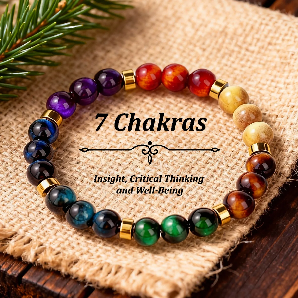 Sieben Chakra-Yoga-Meditation, natürliches Tigerauge, Steinperlen-Armband für Frauen, 7 Chakra
