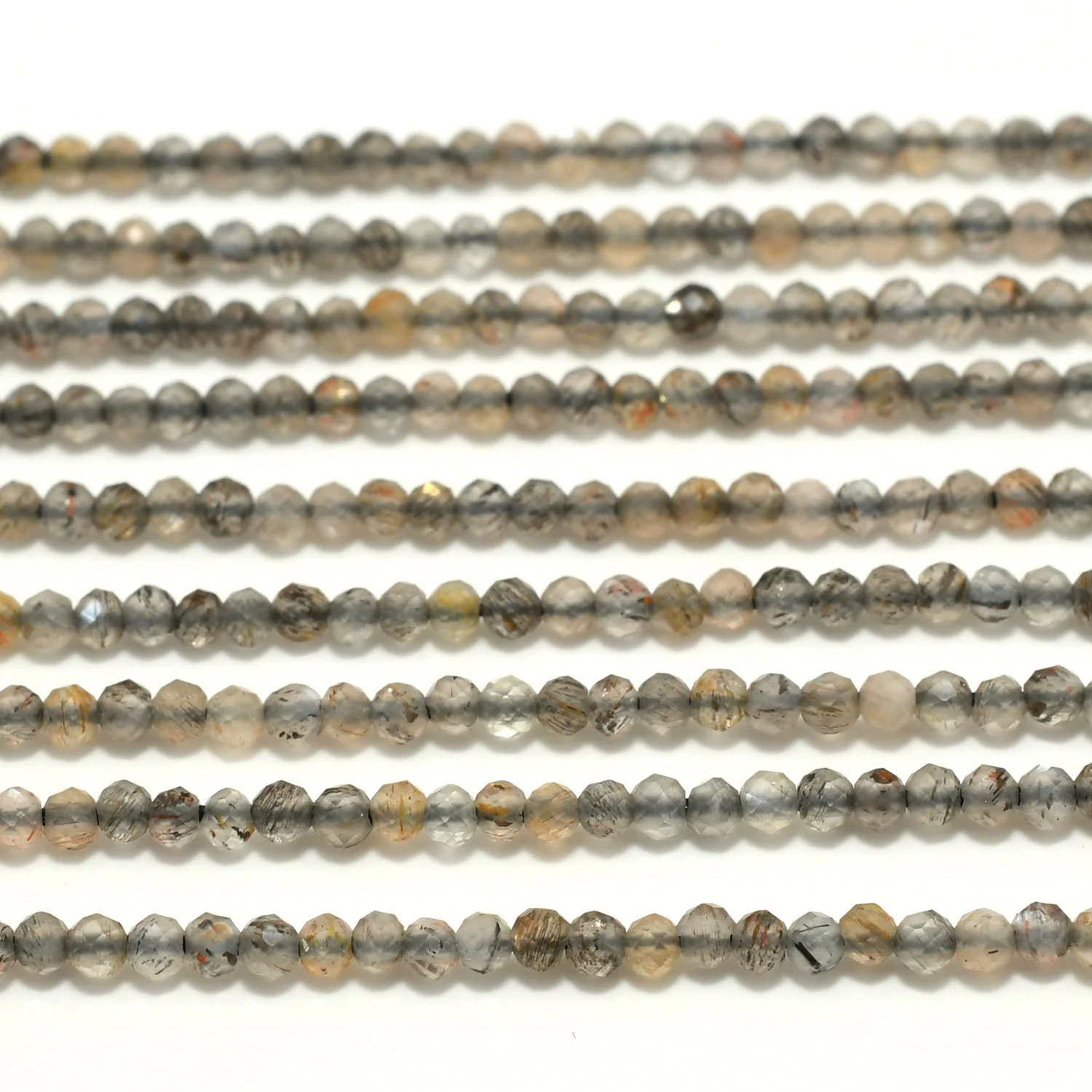Natürliche schwarze Turmalin-Sonnenstein facettierte runde Perlen 2mm