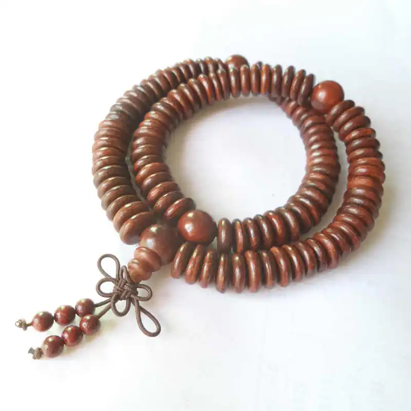 Buddhistische 108 natĂŒrliche echte rote Sandelholzperlen Gebet Mala MĂŒnze Holzperlen ArmbĂ€nder BRO 827