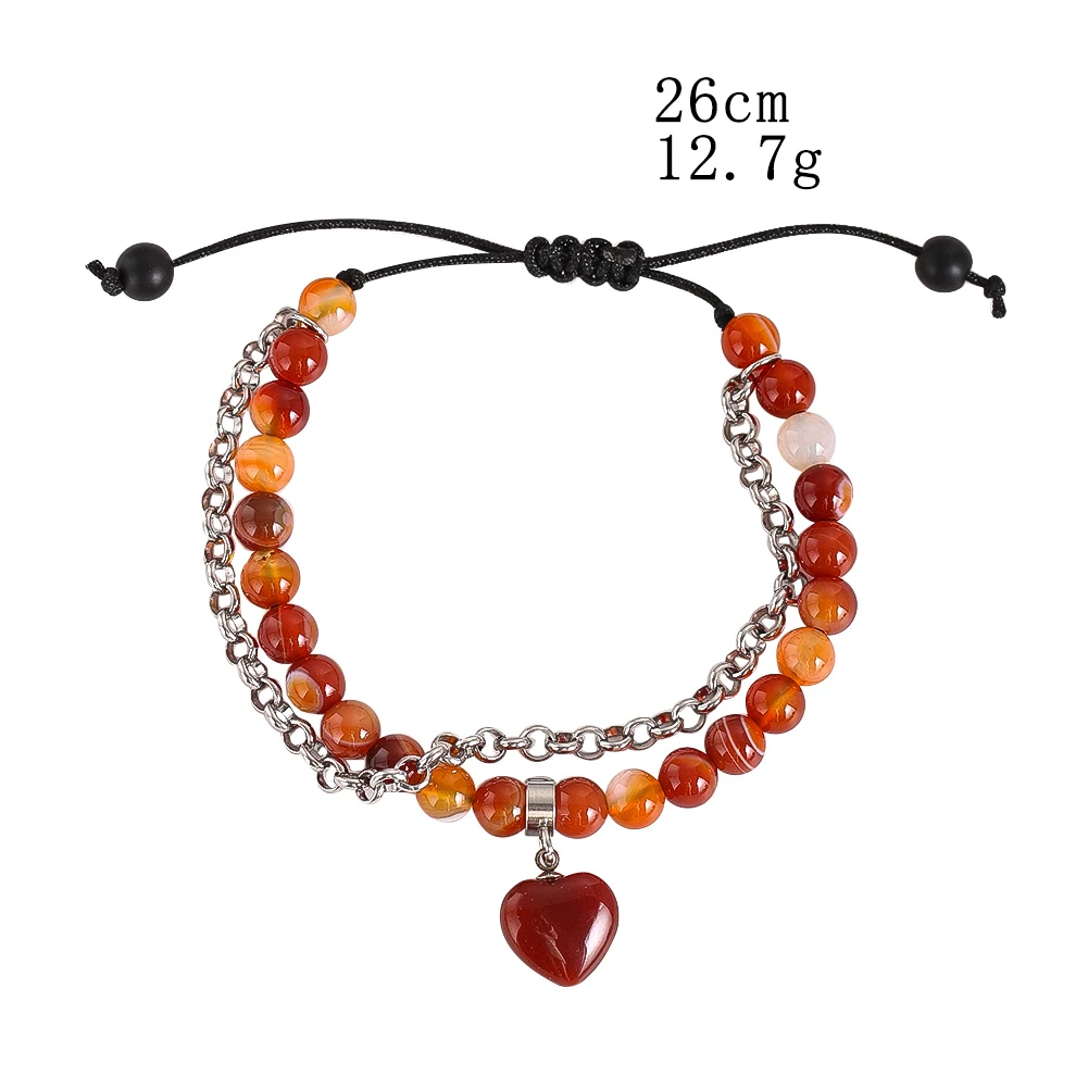 Natürliches Tigerauge-Armband mit rotem Achat-Liebesanhänger für Frauen, Edelsteinperlen, handgestrickte