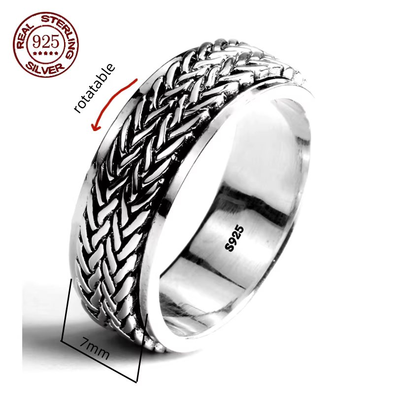 S925 Sterling Silber Mantra Ringe Drehbare Verschiebung Tibetischen Sechs-charakter mantra Ring Männer