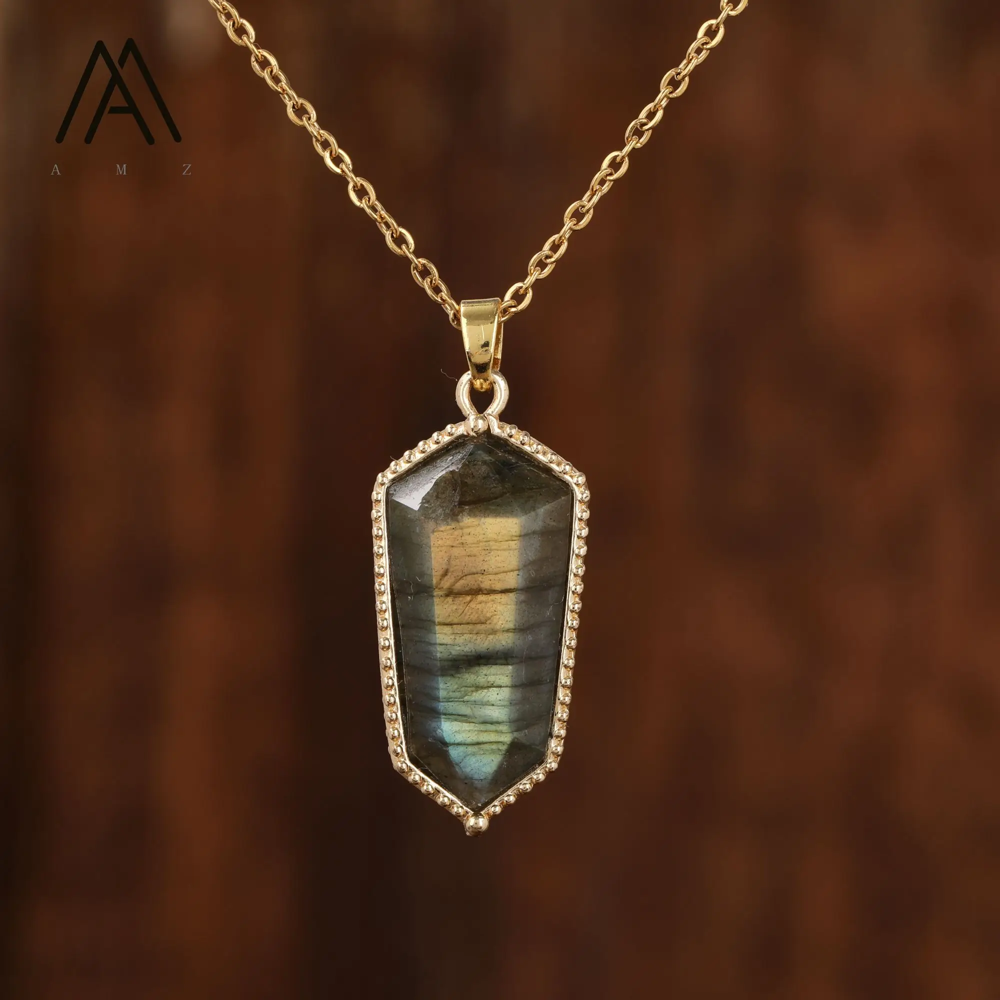 Trend ige Halskette Heil kristall Nature del stein sechseckige Anhänger Halsketten Goldkette Schmuck Geschenk