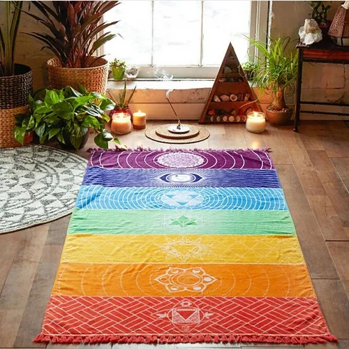 Lebhafter Mandala-Wandteppich, bunter Meditationswandbehang, böhmische Dekoration für Wohnzimmer, Strandschal