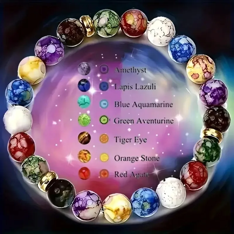 7 Chakra Naturstein Armband Kristall-Heilarmband für Frauen Männer Energieausgleich Yoga Meditation Schmuck
