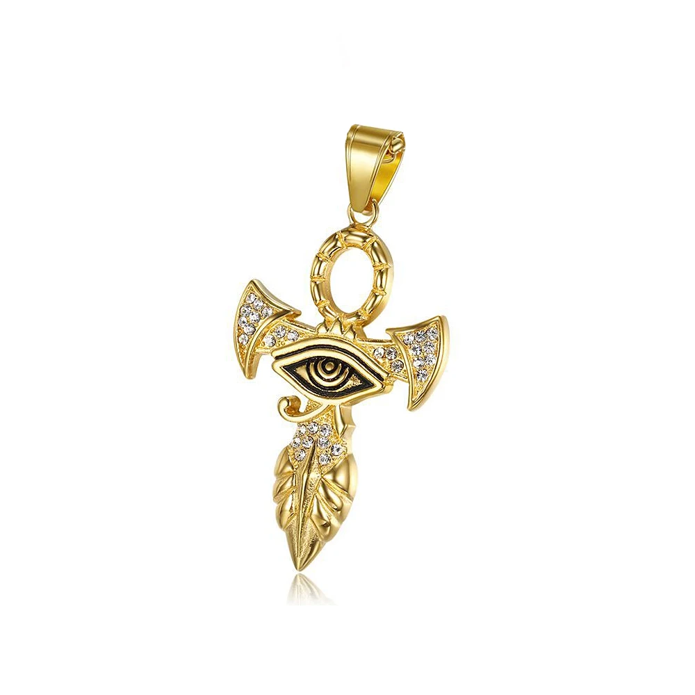 Vintage Gold Farbe Auge des Horus Anhänger Halskette 316l Edelstahl Punk Hip Hop Kreuz Halsketten für Männer