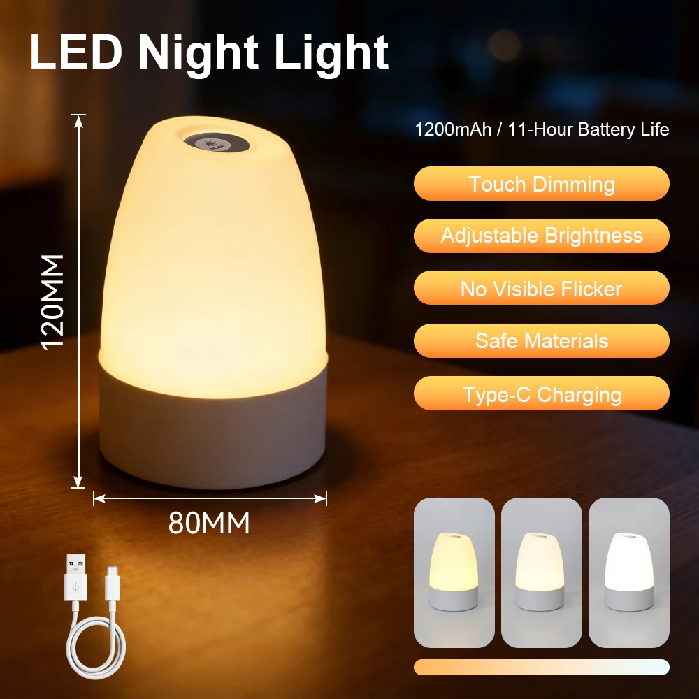 USB-Kristall-Nachtlicht 3 Farben Dimmbar Touch-Steuerung Nachtlampe für Kinderzimmer Wohnzimmer LED