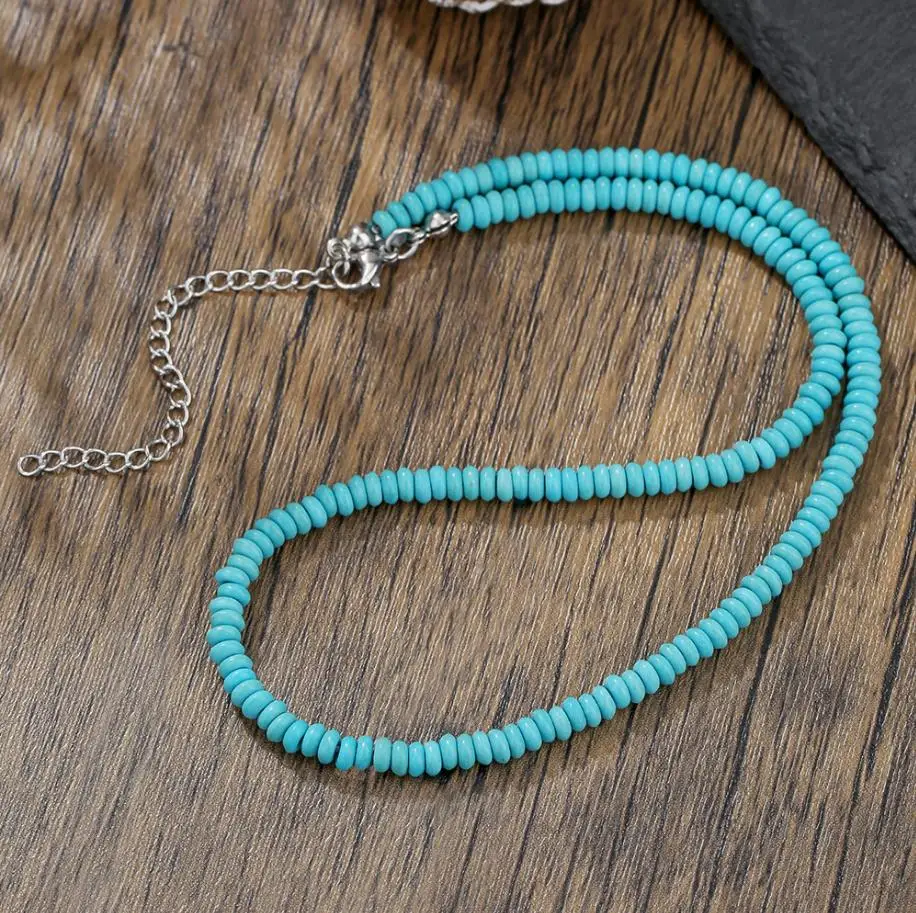 Verfügbare Halskette für Frauen, natürlicher Türkis-Perlenschmuck, doppelter Tropfen-Anhänger, Türkis