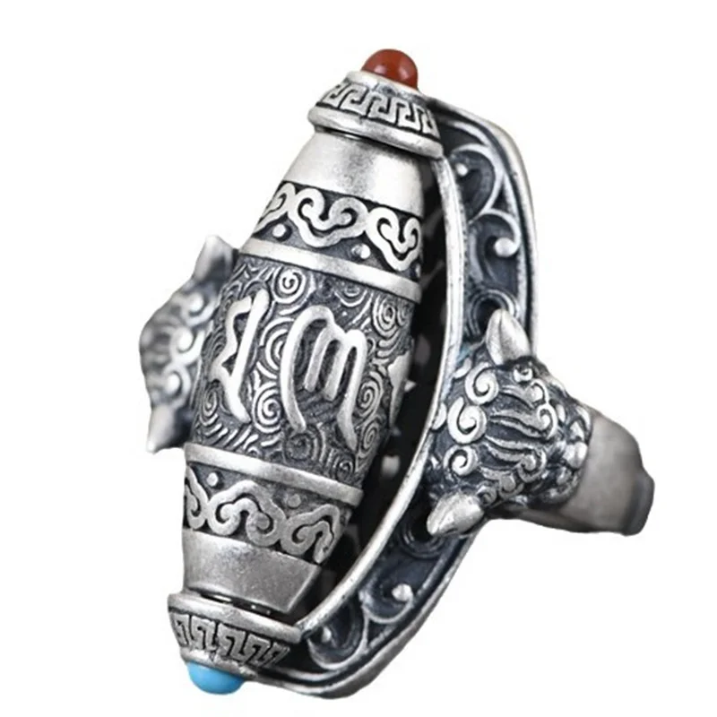 Segen buddhistische sechs Charaktere große Ming Mantra Ring verstellbare Männer Zeigefinger Zubehör Retro