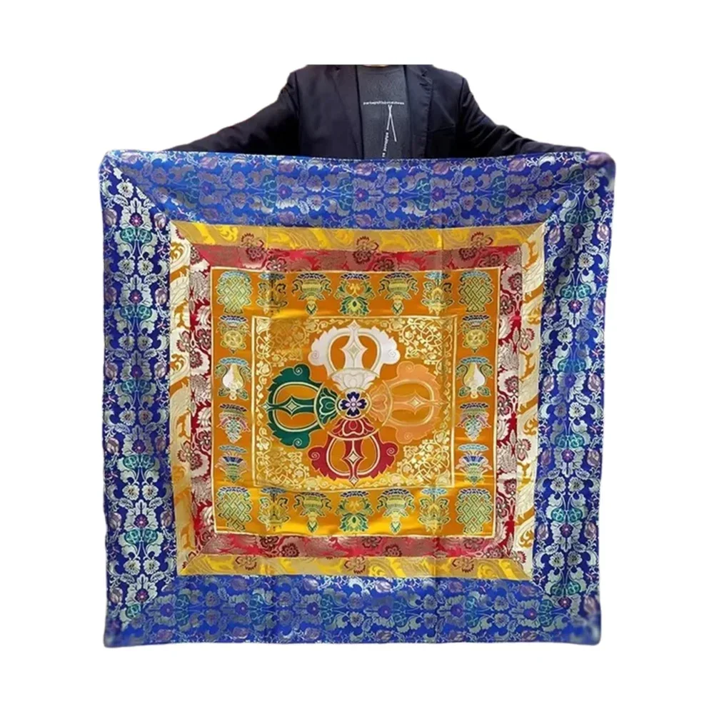 Tibetische handgefertigte bestickte Ritual-Altartischdecke, Vajra-Kreuz-Design Tischdecke für tantrische