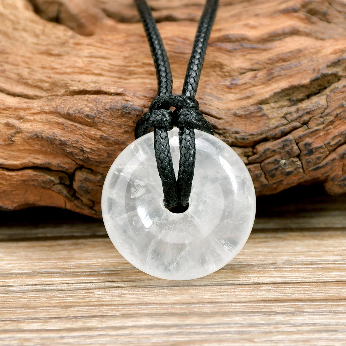 Donut-Anhänger-Halskette aus Naturstein für Damen und Herren, Boho, 25 mm, weißer Quarz, Rosenquarz, Sodalith
