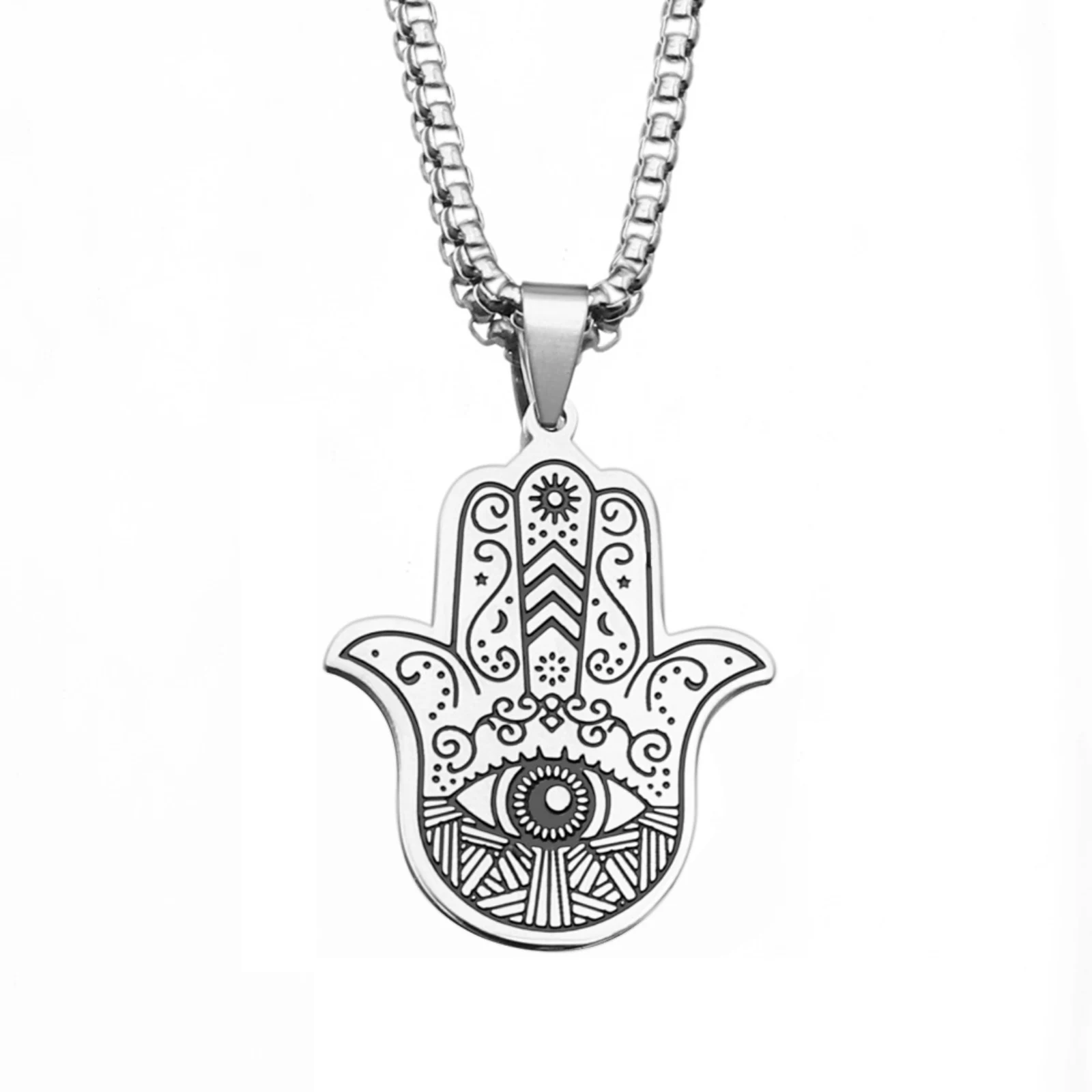 Edelstahl Hamsa Hand der Fatima Anhänger Halskette Böses Auge Amulett Schutzschmuck Geschenk für Männer Frauen