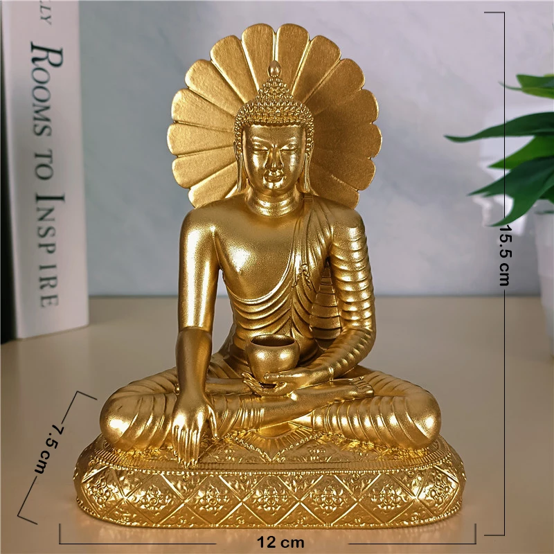 Gold Shakyamuni Buddha Statuen Figuren Ornamente Harz Handwerk Feng Shui Meditation Buddha Skulptur Home