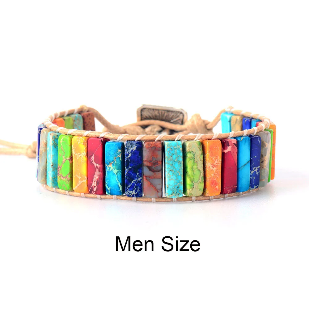 7 Chakra Armband Schmuck Natürliche Stein Rohr Perlen Nicht Leder Seil Wrap Armbänder Unisex Paare Armreif