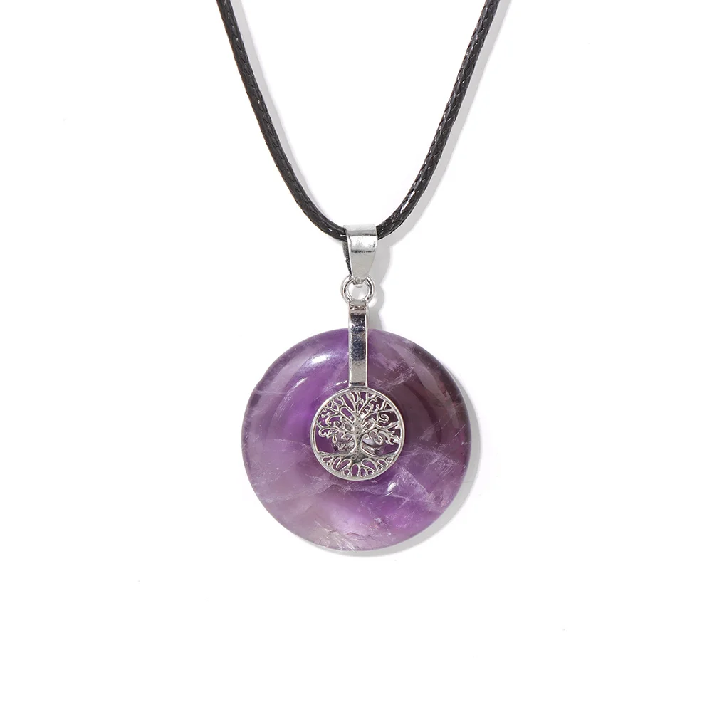 Baum des Lebens Charms Anhänger Halskette Runde Naturstein Amethyste Opal Rosenquarz Kristalle Halsketten