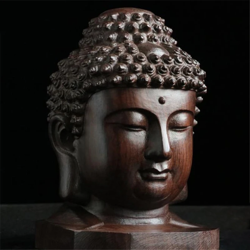 Kreative Buddha-Statue aus Holz, Shakyamuni Tathagata-Figur, Indien-Buddha-Kopf-Statue, Kunsthandwerk