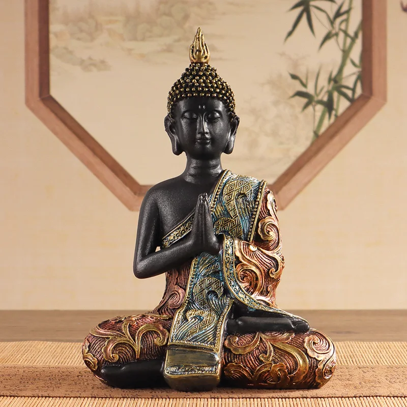 Exquisite sitzende Buddha-Statue, Skulptur, religiöses Kunstwerk, Heimdekoration, Wohnzimmer, Eingangshalle