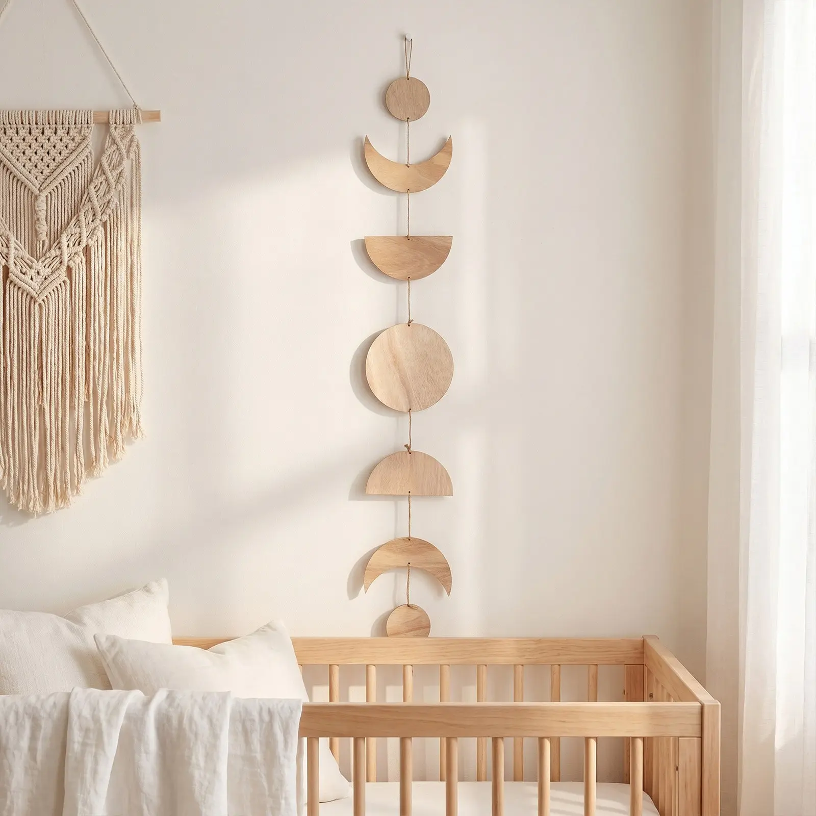Holz-Mondphasen-Wandbehang Vertikale Girlande Dekorative Wandkunst für Wohnzimmer Kinderzimmer Schlafzimmer