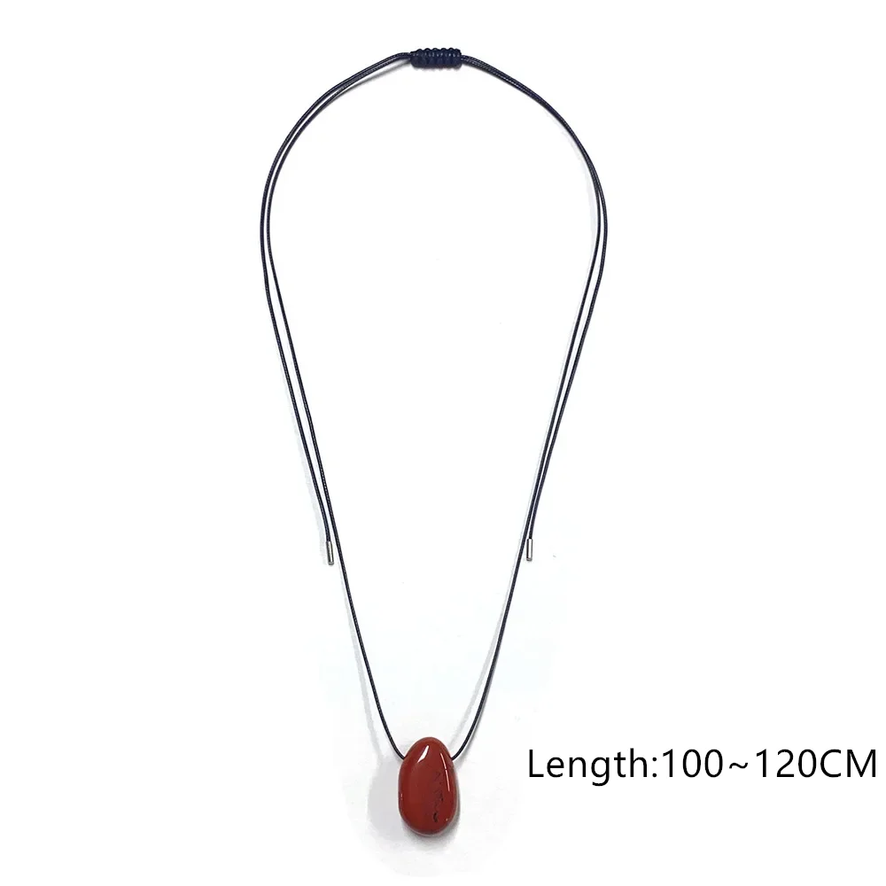 Naturstein-Anhänger-Halskette für Damen, handgefertigt, verstellbar, schwarzes Seil, Pullover-Kette, modisches