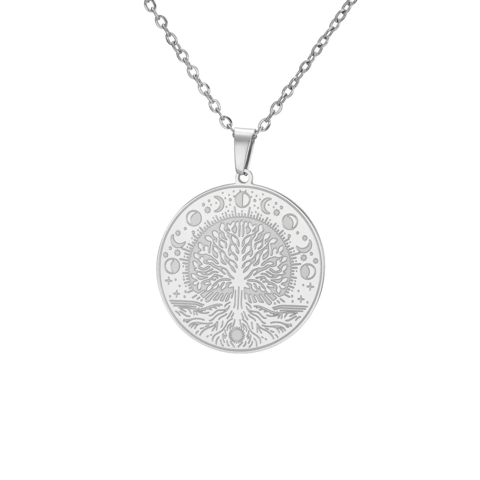 LIKGREAT Baum des Lebens Halskette Triquetra Mondphase Halskette Edelstahl Schmuck Wicca Göttin Amulett