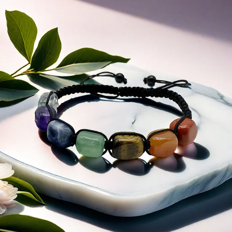 7 Chakra-Armband aus Natursteinperlen für Damen und Herren, handgefertigt, geflochtenes Seil, verstellbar