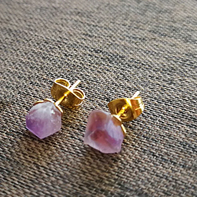 Natürliche Amethyst Grobe Stein Ohrringe Einfache und Modische frauen Ohrringe Kristall Blume Schmuck