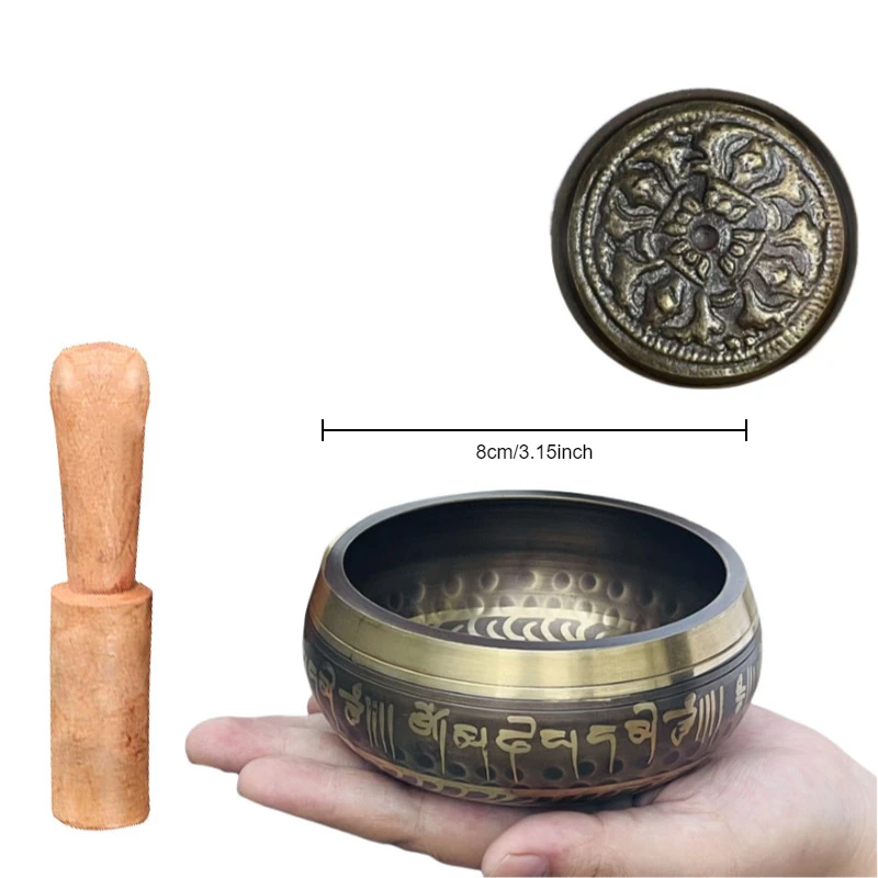 Handgefertigtes Tibetisches Klangschalen-Set Nepal Buddha-Mantra Gravierte Meditationsschale mit Lederstab