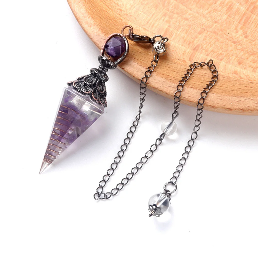 Naturstein Kristall Pendel Halsketten sechseckigen Kegel Schotter Amethyste Rosenquarz Chakra Anhänger Schmuck